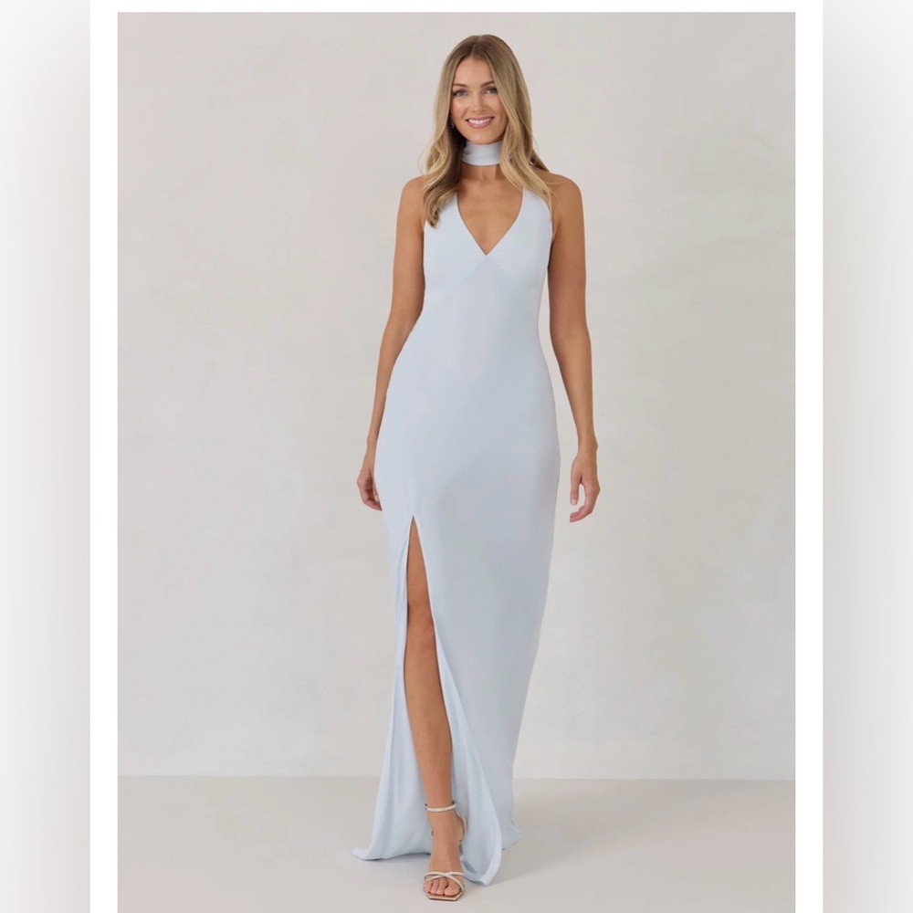Light Blue Halter Dress (optional neck scarf)